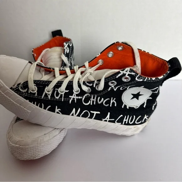 Converse Black and White High-Top Sneakers with Graffiti Design - Picture 2 of 7